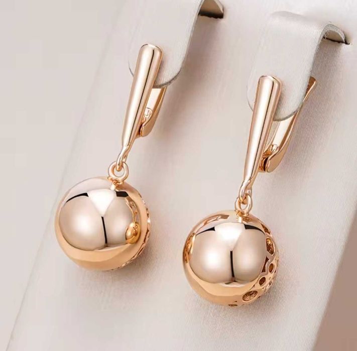 GP11, cercei placati aur 14k, incuietoare sigura, bile mari