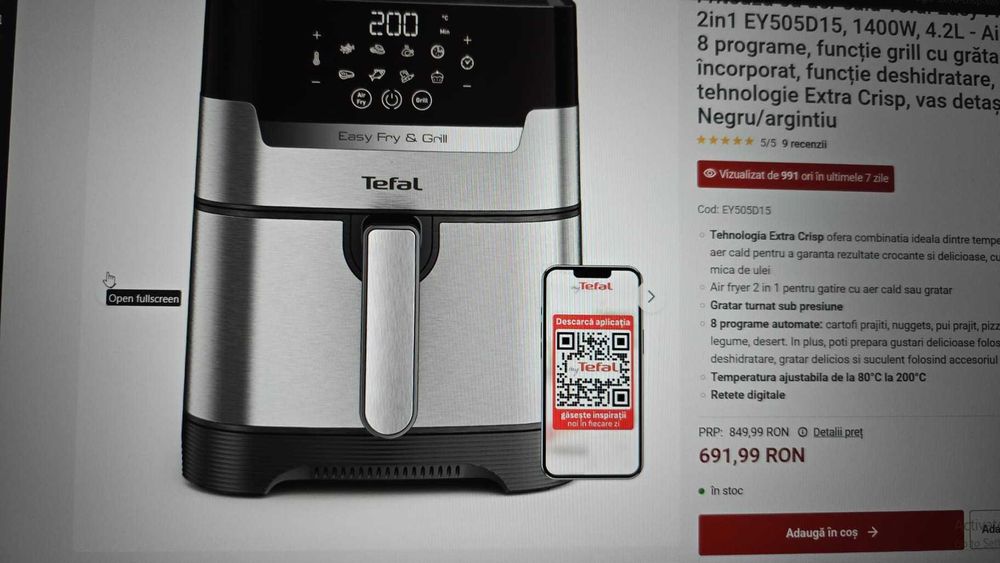 Friteuza cu aer cald TEFAL EY505 D15