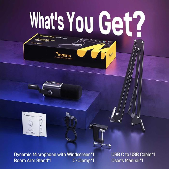 Гейминг микрофон RGB комплект с рамо MAONO PD100XS USB/XLR - Чисто нов