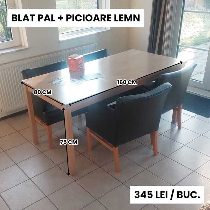 Mese dining din lemn, PAL, metal, diverse dimensiuni