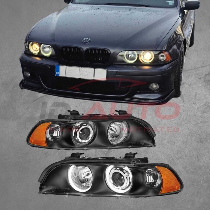 Тунинг фарове с Angel Eyes за BMW E39 (1997–2003) – черни, с крушки