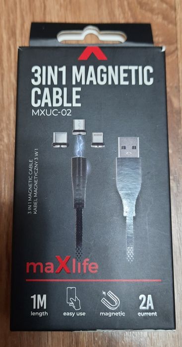 Cablu Magnetic 3 in 1, mufe Lightning/Micro USB/Type-C, 1 m, 2 A, Nou!