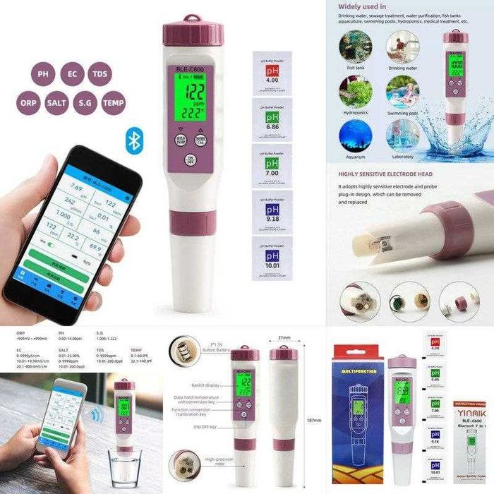 TDS metr, pH metr, Suv analizatori (7 in 1 Smart Bluetooth) — Sifatli!