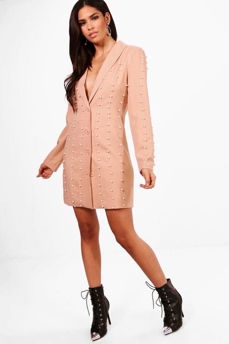 Sacou rochie Asos dama cu perle mărime S nou nude alb