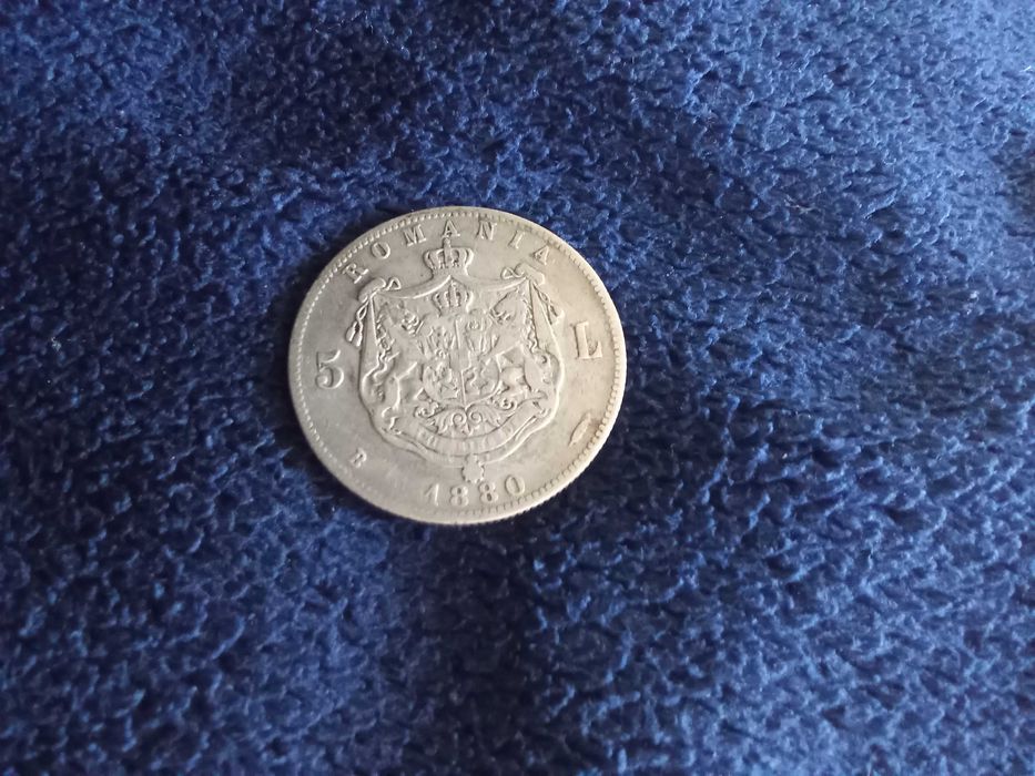 moneda de argint ,5 lei ,1880 ,stare foarte buna ,margine zimtata.