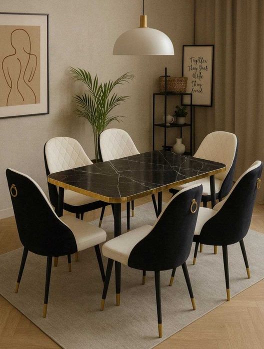 Zamonaviy ovqatlanish stoli va stullari.  Oбеденный стол и стулья