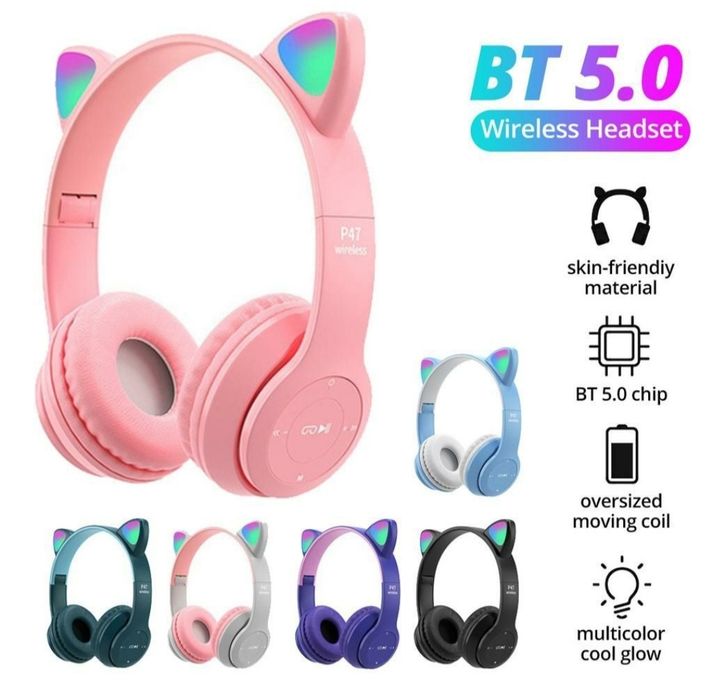 Беспроводная Bluetooth наушник для детей с светящимися ушками Cat P47M