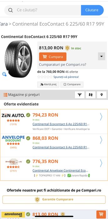 4 anvelope de vara noi 225/60/17 Continental!