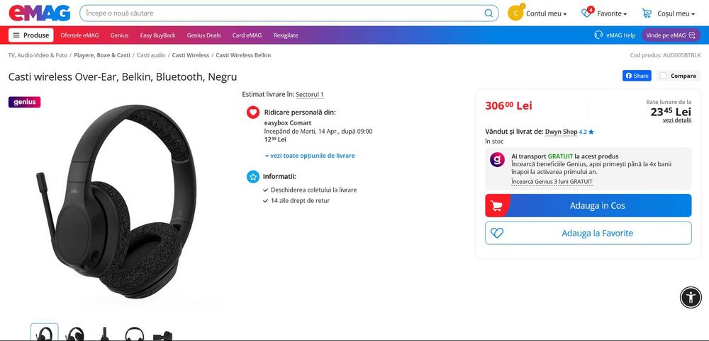 Căști Belkin Wireless +Fir Microfon - 65h Baterie – Office Call Center