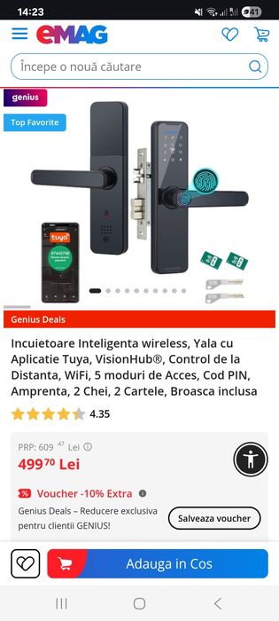 Incuietoare de usa inteligenta, WiFi, Cu telecomanda , Amprenta