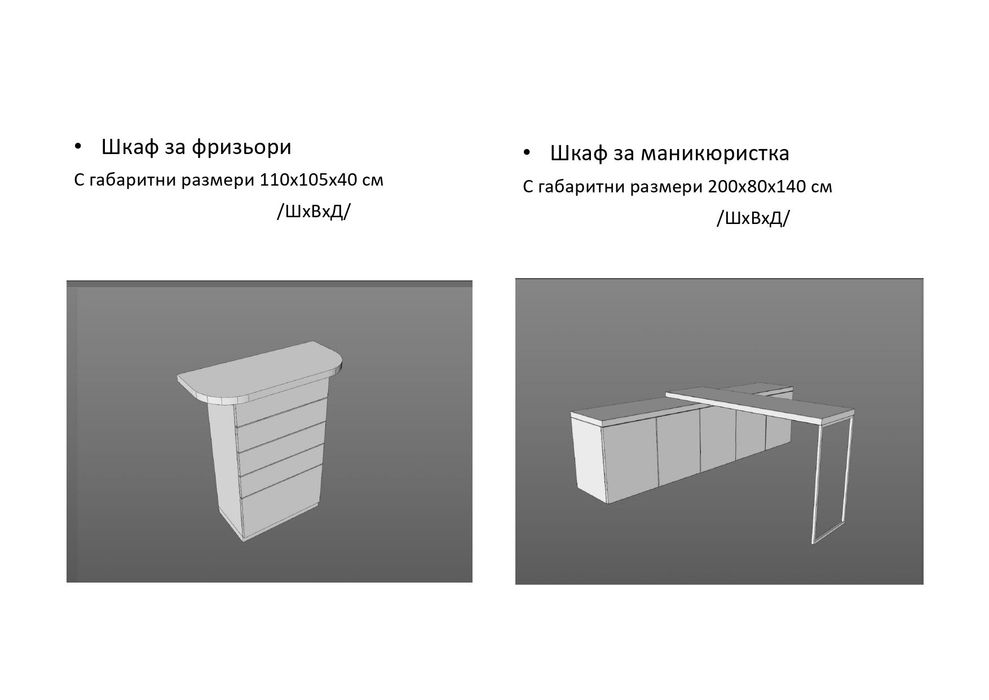 Фризьорски шкаф с две места за поставяне на сешоар
