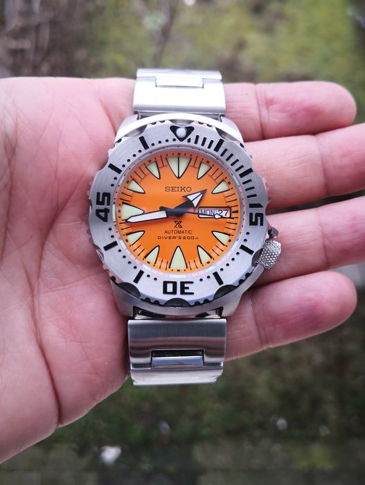 Ceas automatic Seiko Mod Orange Monster Prospex brățară metalică