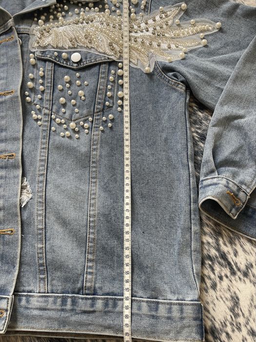 Дънково яке с перли и камъни