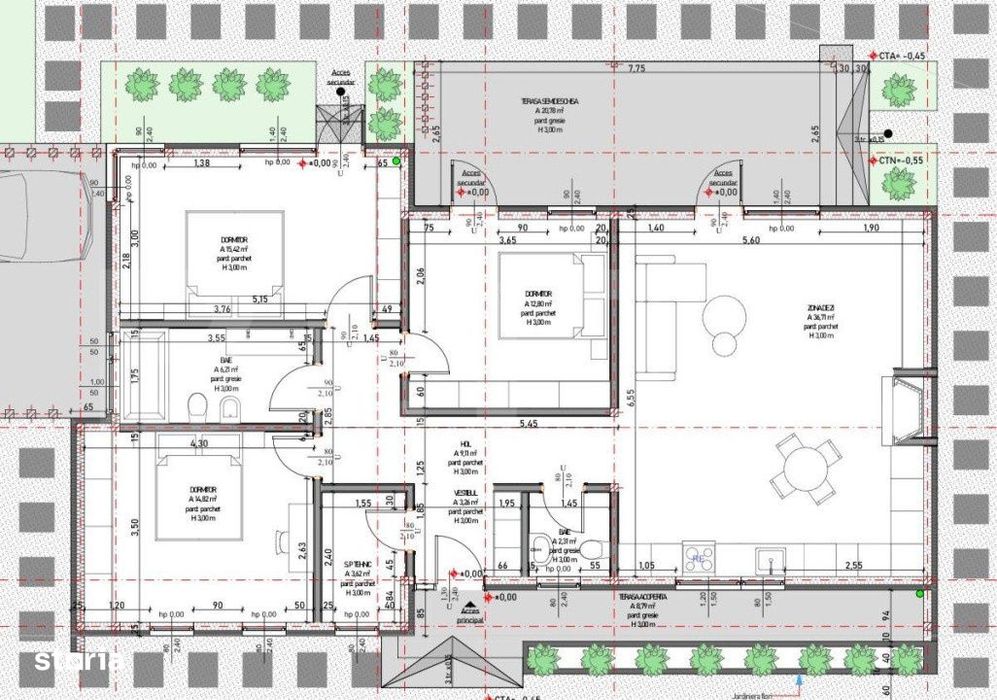 Casa noua mediteraneana, 3 camere, 105 mp utili, teren 630 mp, drum pr