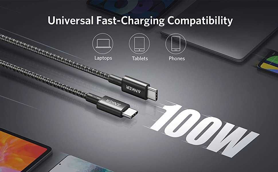 Anker 333 USB-C към USB-C комплект от 2 бр. кабели 1.8м дължина до 100W,черен цвят-безплатна доставка