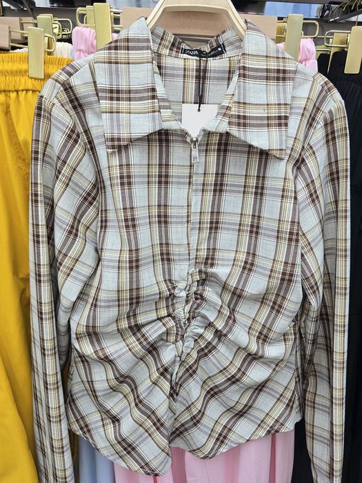 Рубашка Zara из хлопка и льна