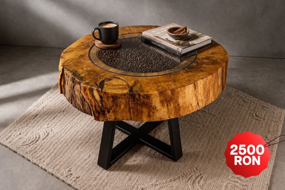 Masa  Cafea,  Unicate din Lemn Masiv Lucrate Manual Finisate cu Rasina epoxidica si Uleiuri Naturale