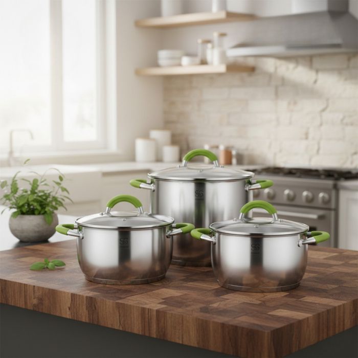 Комплект тенджери Swisgold – 3 броя, 5-слойно дъно - бързо и равномерн