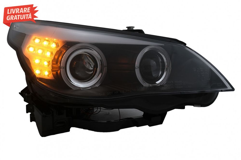 Faruri LED Angel Eyes BMW Seria 5 E60 E61 (2003-2007) LCI Design Negru
