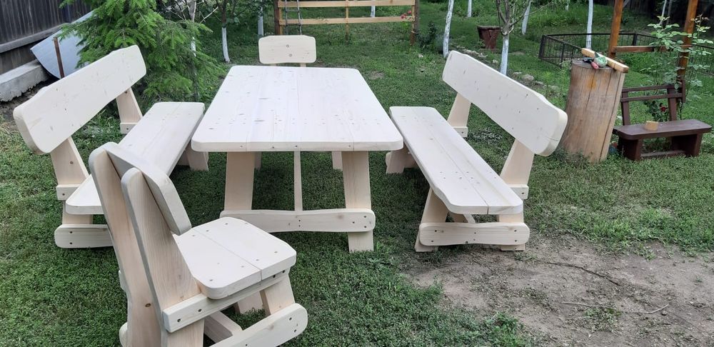 SET masa lemn masiv-2 canapele, 2 scaune-gradina/terasa/foisor