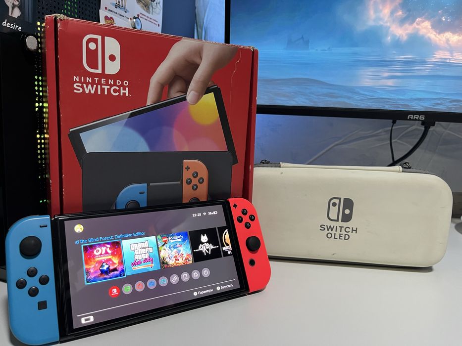 Nintendo switch oled neon red прошитая,чипованная