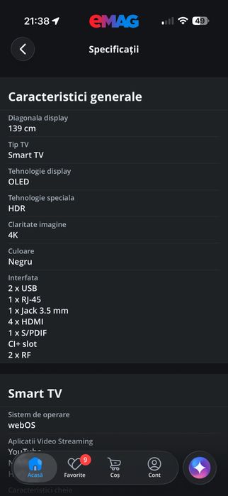 Televizor LG OLED55B9SLA, 139 cm, Smart, 4K UHD