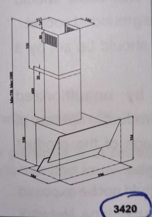Стенен аспиратор бяло стъкло 500м³