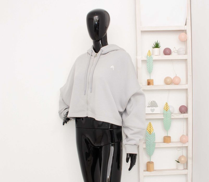 Oner Active Classic Crop Zip Hoodie дамско сиво худи суичър орърсаиз L