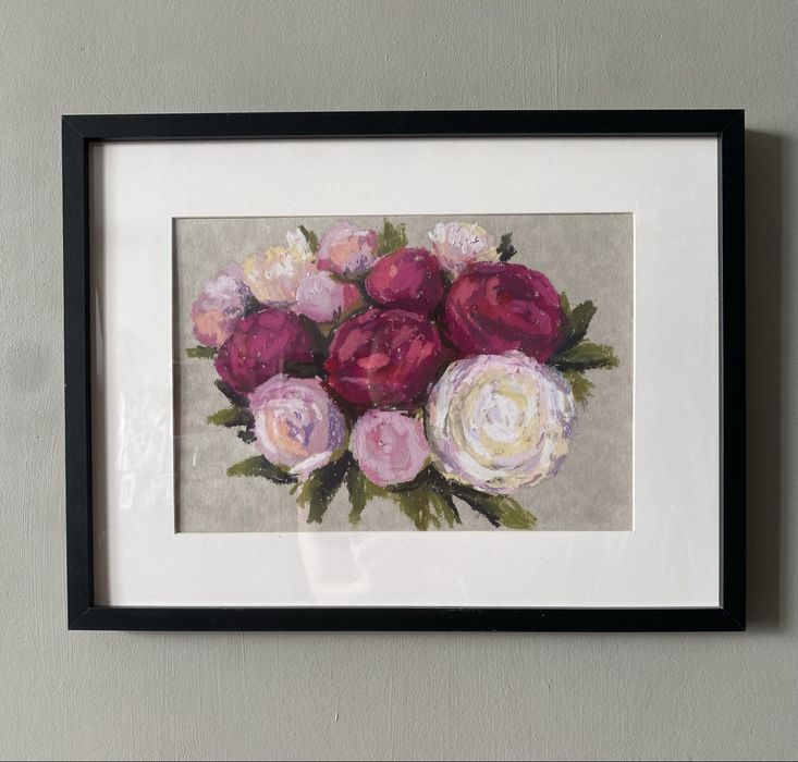 Картина букет пионов в раме. 2х29 см