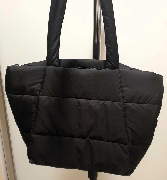 Geantă shopper matlasată, mare, cu curea detașabilă , Noua , Eticheta