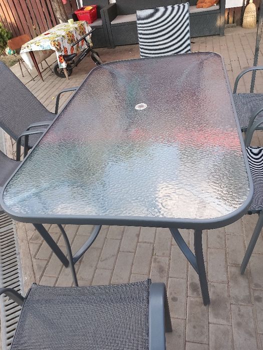 Set de exterior masa de sticla cu 6 scaune