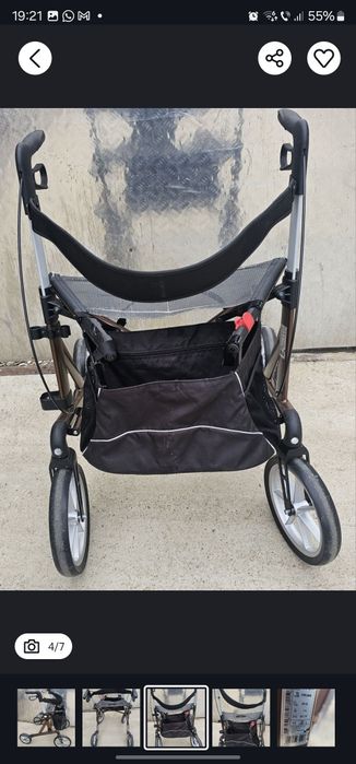 Rolator/Cadru de mers cu roți mari si pozitie de odihna și coș