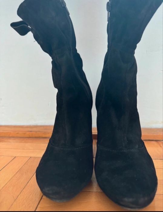 Cizme piele întoarsă, interior exterior, înălțime toc 10 cm