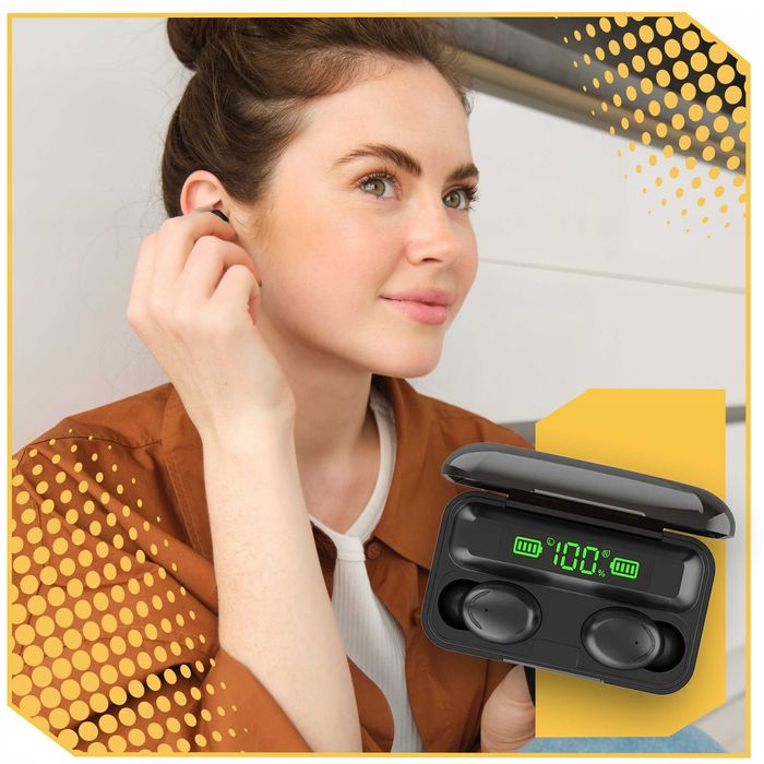 Casti wireless Bluetooth powerbank TWS microfon control tactil 6 ore