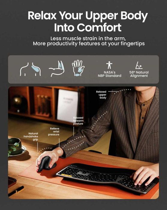 ProtoArc Ергономична мишка EM11 NL Bluetooth презареждаща  се безжична