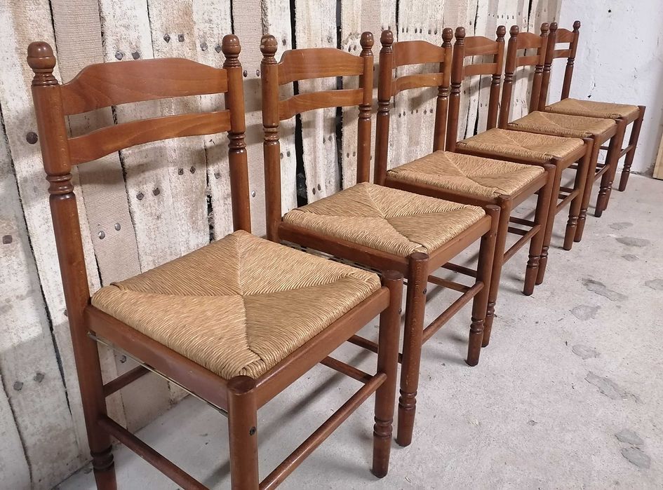 Scaune vechi din lemn si ratan, stil Mid Century, Italia