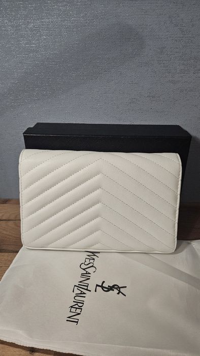 geanta ysl alba cu auriu