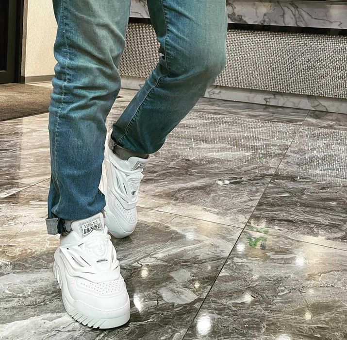 >- TOATE MĂRIMILE DISPONIBILE IMEDIAT -< Sneakers high top - adidași bărbați Versace Odissea White trend vara 2026