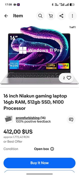 Laptop Amazon NiaKun 16 inch ,N100 ,alder lake ,16gb RAM ,ssd 1tb