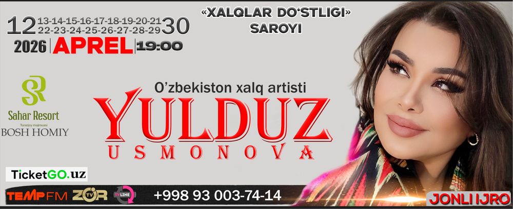 Yulduz Usmonovaga 65-66-67 joylar 29-aprelga