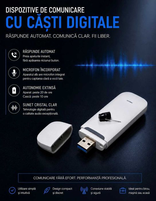 Casca de Copiat Sistem audio discret cu tehnologie digitala performanta Sunet Clar fara interferente Casti de Copiat