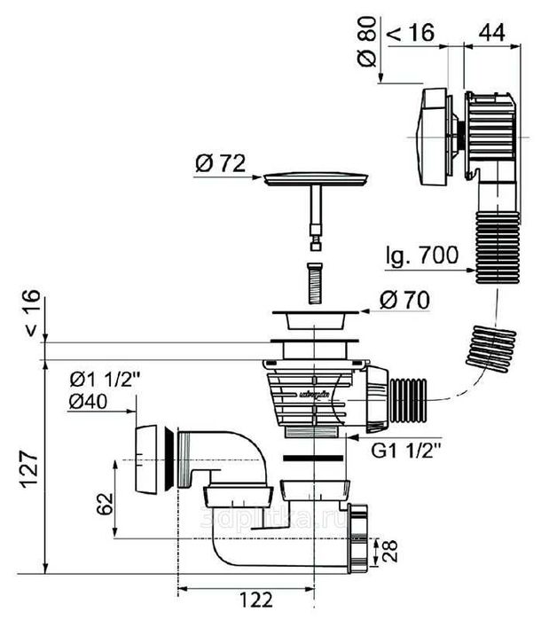 Слив-прелив за вана (кабел 70 см) хром – Jacob Delafon