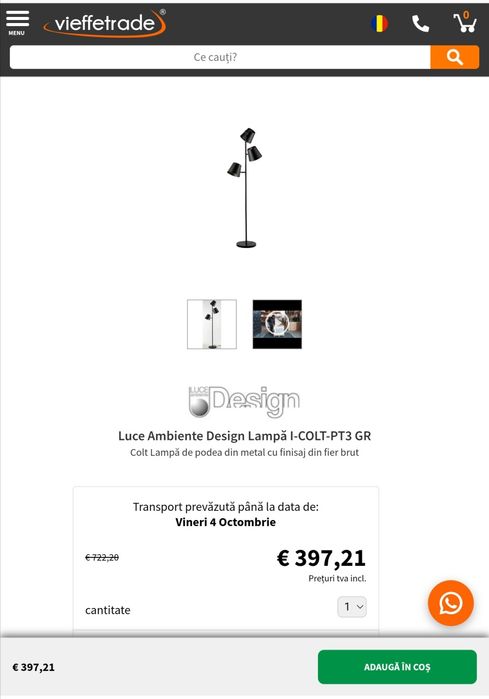 Lampă de pardosea cu 3 brațe.