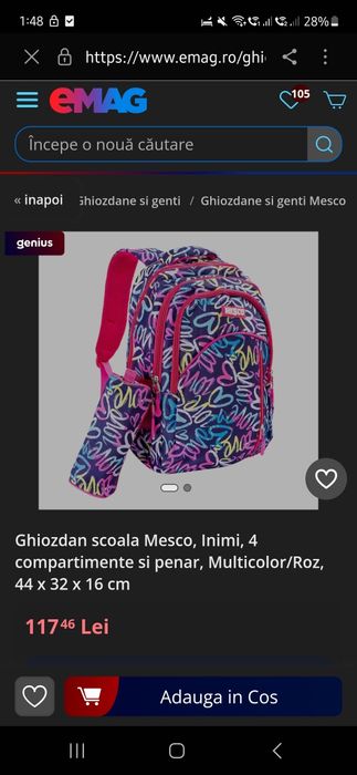 Ghiozdan nou Mesco cu penar