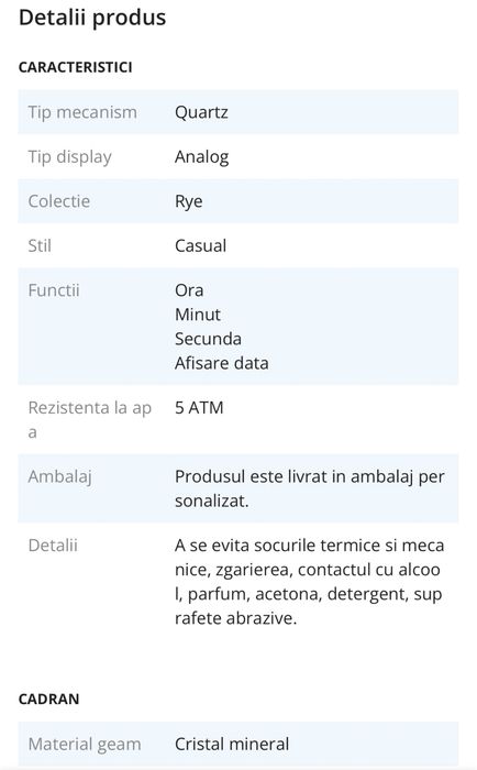 Ceas Damă Fossil Rye BQ3637 - Nou (Cadran Negru, Oțel Inoxidabil)