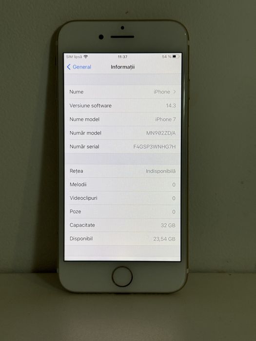 iPhone 7 Gold, 32GB, iOS 14.3