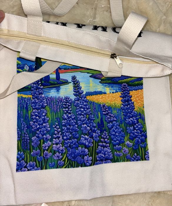 Sacosa imprimata cu fermoar bumbac 100%