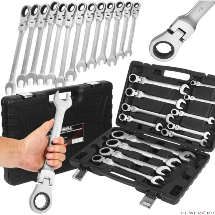 Trusa chei combinate fixe cu clichet, balama, 8-32 mm, 13 bucati,