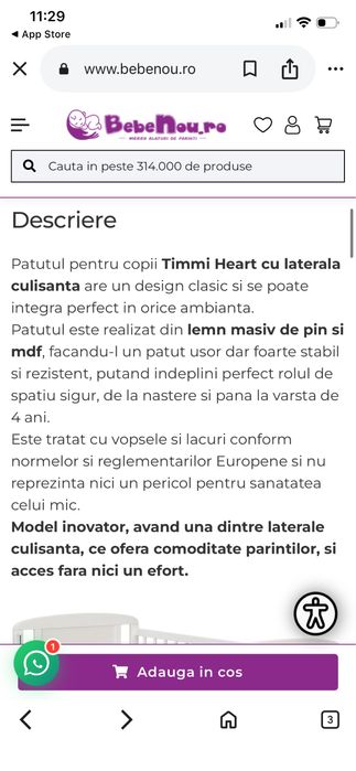 Patut bebe lemn masiv+saltea cocos