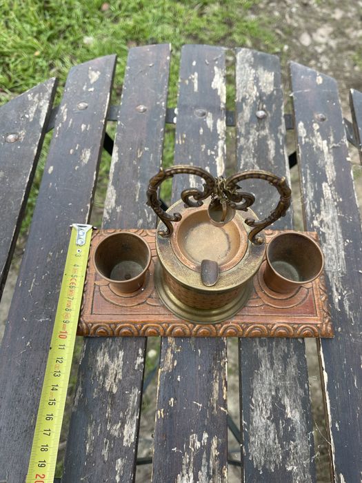 Scrumieră din cupru , alamă, lemn